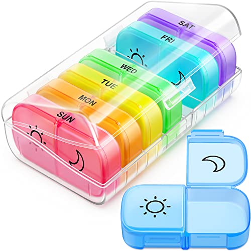 Weekly Pill Organizer 2 Times a Day with Same-Side Large Opening for Easy Filling & Retrieving, Color Tracking 7 Day AM PM Pill Box with Large BPA Free Pill Case for Vitamins, Fish Oils (Clear)