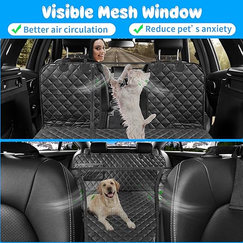 URPOWER 6-in-1 Dog Car Seat Cover for Back Seat, Waterproof Dog Car Hammock 40/60 Split Dog Seat Cover with Mesh Window and Side Flap Pets Car Seat Protector Dog Backseat Cover for Car, SUV, Truck