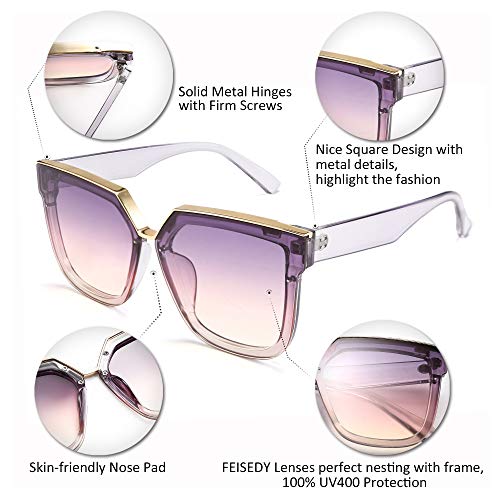 FEISEDY Fashion Women Men Sunglasses Square Frame Metal Shape Nesting Lenses B2595