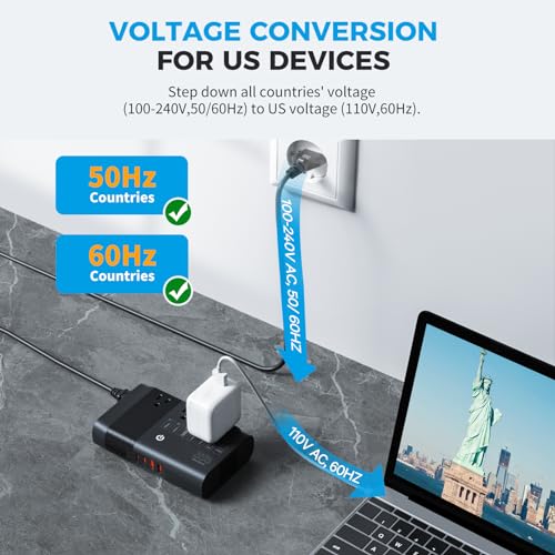 DOACE 500W Max Universal Travel Adapter Voltage Converter US to Europe, 100% Pure Sine Wave 220v to 110v Converter for European Travel, Perfect for CPAP Hair Straightener Curling Laptop Cell Phone