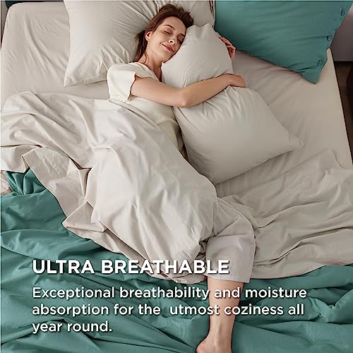 Bedsure Brushed Sheets Queen Size, 100% Cotton Sheets for Queen Size Bed, Extra Soft Pure White Sheets, Warm Bed Sheets with Deep Pocket up to 16", 4 Pieces Bedding Sheets & Pillowcases