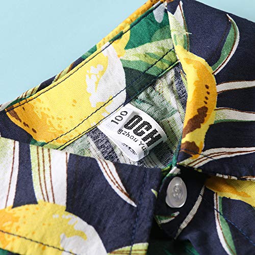 OCHENTA Toddler Boys Button Down Hawaiian Shirt Short Sleeve Pineapple Summer Tropical Tops H Yellow 110CM - 3T