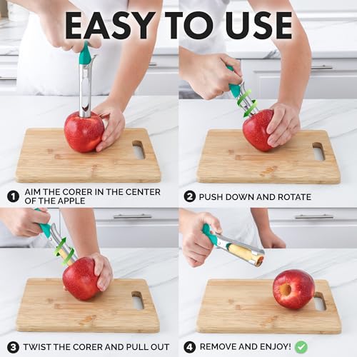 Zulay Kitchen Premium Apple Corer Tool - Ultra Sharp, Stainless Steel, Serrated Blades for Easy Coring - Easy to Use & Clean, Durable Apple Corer Remover for Baking Apples & More - Aqua