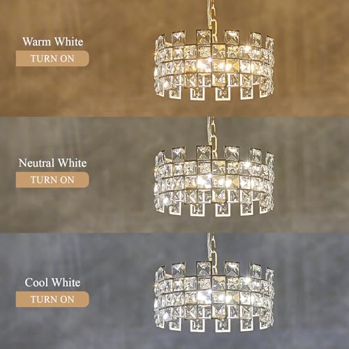 AIRYPHANT Crystal Pendant Light Modern Gold Chandelier 4-Light Semi Flush Mount Ceiling Light D12’’ Round Crystal Pendant Lighting for Kitchen Island Entryway Hallway Dining Room