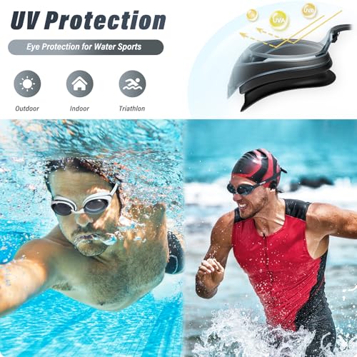 Swimming Goggles 2 Pack Anti Fog Goggles Swimming UV Protection Fit for Adult Men Women Youth Junior, No Leaking Soft Silicone Seal Flat Lens Clear Vision, 3 Sizes of Nose Bridge