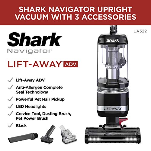 Shark LA322 Navigator ADV Vacuum with Self-Cleaning Brushroll Powerful Pet Hair Pickup and HEPA Filter, Lift-Away Upright, Black