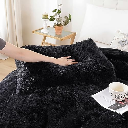 Smoofy Faux Fur Plush Queen Comforter Set, Fluffy Fuzzy Plush Comforter Queen Size, Cute Soft Shaggy Velvet Double-Sided Bedding Set, 3Pcs - 1 Comforter(90"x90") & 2 Pillowcases(20"x26")