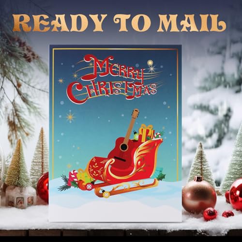 APOTODITO Pop Up Christmas Cards with Santa Claus Playing Guitar, Christmas Gifts with Music and Light, 3d Musical Greeting Card for Christmas Holiday New Year, Christmas Gift for Kids Family