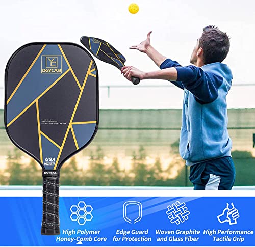 YC DGYCASI Graphite Pickleball Paddles Set of 4, 2024 USAPA Approved, Carbon Fiber Surface (CHS), Polypropylene Lightweight Honeycomb Core, 3 Indoor 3 Outdoor Pickleball, 4 Replacement Soft Grip + Bag