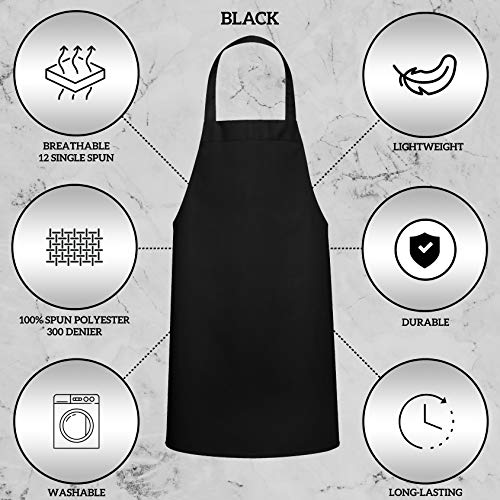 GREEN LIFESTYLE 2 Pack Bib Apron - Unisex Black Aprons, Machine Washable Aprons for Men and Women, Kitchen Cooking BBQ Aprons Bulk (Pack of 2, with Pockets, Black)