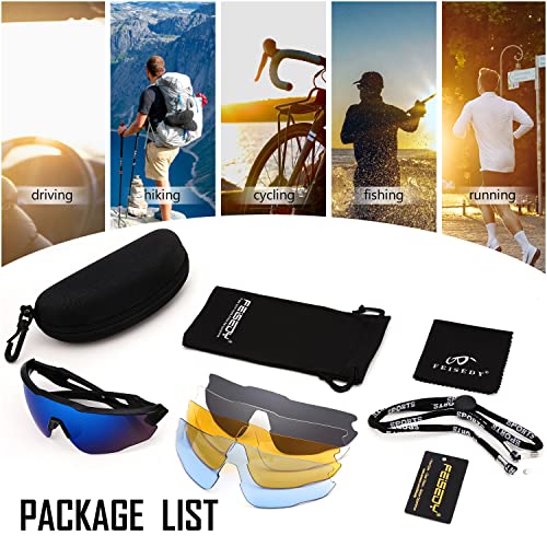 FEISEDY Sports Sunglasses, with 5 Lenses for Men Women, TR90 Lightweight, Baseball Cycling Motorcycle Running Golf B2940