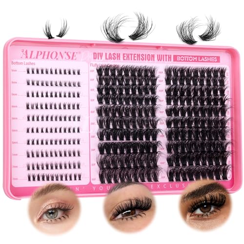 ALPHONSE Fluffy Lash Clusters with Bottom Lashes 12-20MM Cluster Eyelash Extensions Thick Volume Individual Lashes 320pcs DIY Lash Extension Clusters for Beginners (80D+100D)