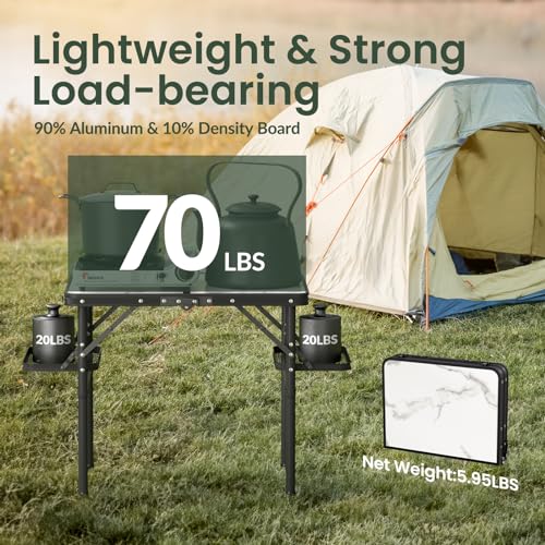 Titanker Folding Camping Table Small 2ft, Small Folding Table Portable with 50% Extra Space, Folding Picnic Table, Portable Beach Table, Camping Essentials, Aluminum Light & Solid, Silver
