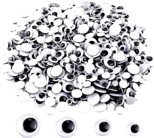 UPINS 300 Pcs Black Wiggle Googly Eyes with Self-Adhesive, 6 mm 8 mm 10 mm 12 mm Mixed Packaging