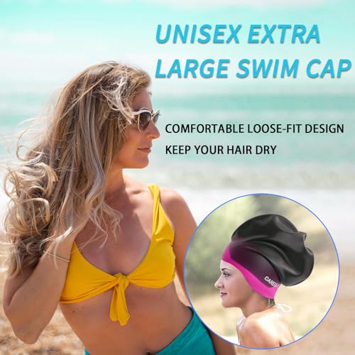 Extra Large Swim Cap for Long Hair Women Men Youth - Waterproof Silicone Swimming Cap for Braids and Dreadlocks Weaves, Hair Extensions, Curls & Afros, Swim Hats Keep Hair Dry, Easy to Put On and Off