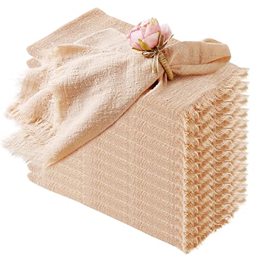 Handmade Cloth Napkins Set of 6, 100% Cotton Dinner Napkins with Fringe, 18 x 18 Inch Reusable Soft Napkins for Party,Weddings,Christmas,Thanksgiving Day,Halloween Celebration(White)