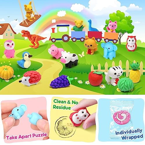 Palmatte 40PCS Mini Animal Erasers Kids Prizes Treasure Box Toys Classroom Rewards Desk Pets Pencil Erasers Bulk Cute School Supplies Kids Party Favors Goodie Bag Stocking Stuffers Easter Egg Fillers