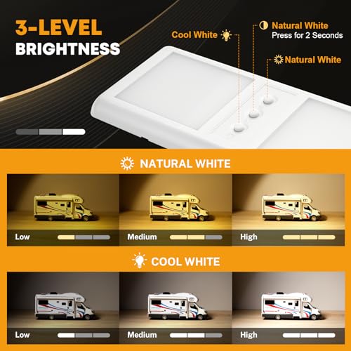 Kohree RV Lights Interior, 3 Colors Dimmable RV Ceiling Lights 1800LM,120LEDS RV Lights 12V Soft Light with Switch for RV/Camper/Car/Trailer/Boat (2 Pack)