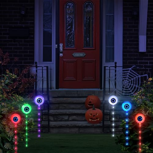 6 Pack Solar Halloween Lights,Eyeball Garden Stake Lights Outdoor Halloween Decorations,8 Modes Waterproof Pathway Lights for Yard Lawn Patio Walkway Party Decor (Purple)