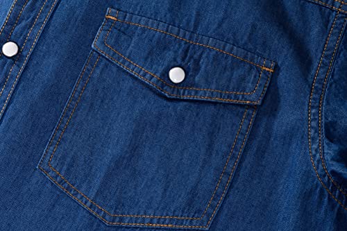 SEVEN EAGLE Men's Long Sleeve Double Pocket Snap Demin Shirt (Small, Blue)