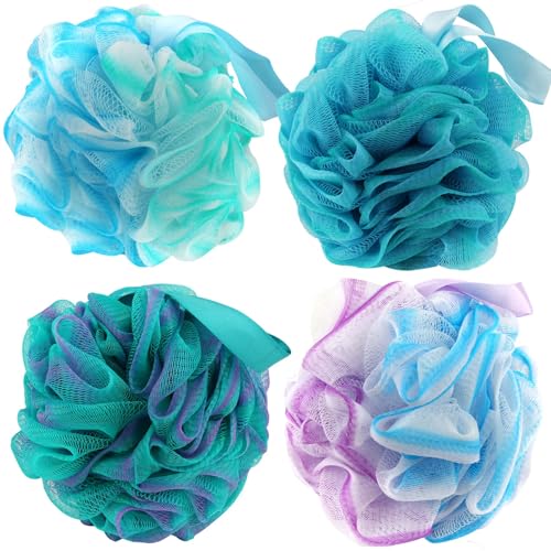 Chuya Bath Sponges Loofahs 70 Grams Large Size，4 Pack Shower Sponge Exfoliating Cleaning Bath Loofa Body Scrubber Balls for Women Men Children Washing