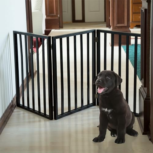 Indoor Pet Gate - 3-Panel Folding Dog Gate for Stairs or Doorways - 54x24-Inch Freestanding Pet Fence for Cats and Dogs by PETMAKER (Black)