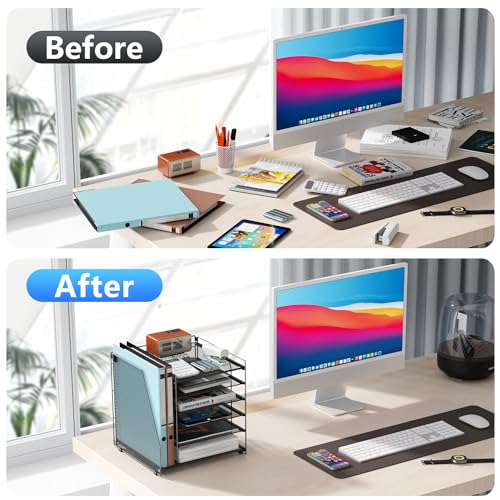 gianotter Desk Organizers and Accessories, 6-Tier Paper Organizer with Magazine rack, File Organizer for Desk, Office Desk Accessories & Workspace (Black)