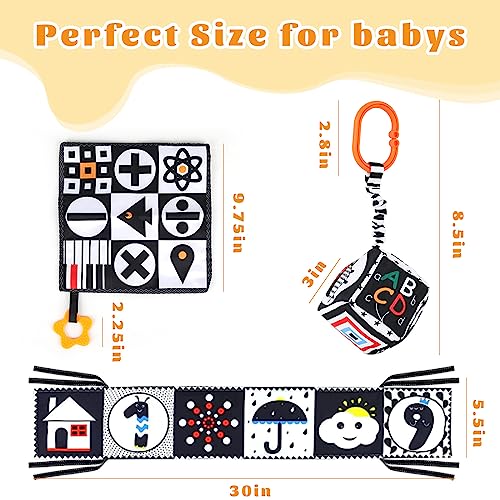 AJsupojouet 3 Pcs Car Seat Toys for Babies 0-6 Months，Black and White Baby Hanging Rattle Toys for Crib Mobile，High Contrast Baby Toys for Newborn Toys，Infant Sensory Toy Best Gift for 0-6 6-12months