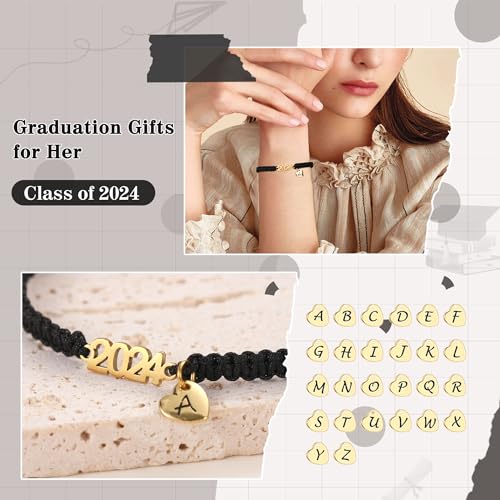 Btysun Graduation Gifts for Her Initial Bracelets for Women Girlfriend Class of 2024 Letter U Charm Link Graduation Bracelets Law Middle College Graduation Gifts for Girls Birthday Christmas Jewelry