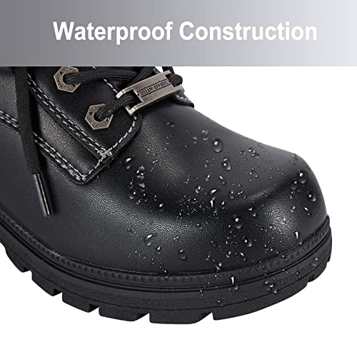 Dream Apparel Womens Lace Up Motorcycle Riding Boots with Side Zipper, Black Faux Leather Ankle Booties Biker Boots, Military Combat Booties for Ladies with Low Heel, 11