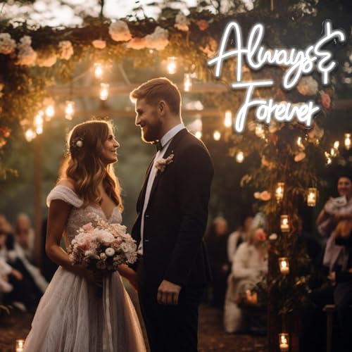 ineonlife Always Forever Neon Sign White Letter LED Neon Lights for Bedroom Wall Decor Words USB Powered Neon Signs for Room Living Room Bar Club Hotel Party Wedding Engagement Wall Hanging Decoration