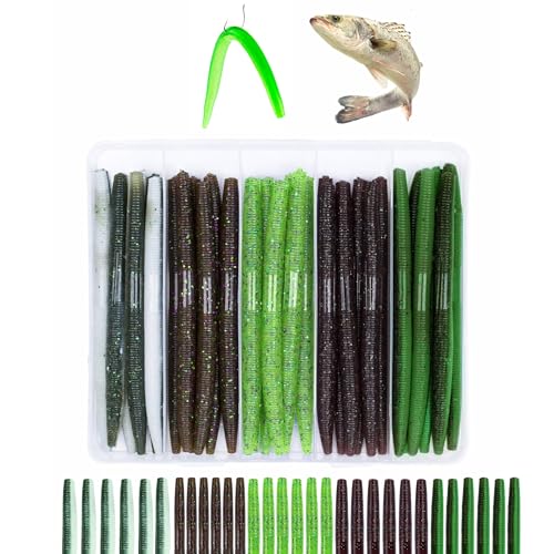ENERFLAT Soft Plastic Fishing Lure - Wacky Worms, Fishing Worms for Bass Fishing, 5 Inch,8pcs,Tear-Resistant - Soft Plastic Stick Baits,Plastic Wacky Worms Kit-RED