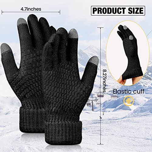 2 Pairs Women's Winter Touchscreen Gloves Warm Fleece Lined Knit Gloves Elastic Cuff Winter Texting Gloves (Grey, Beige)