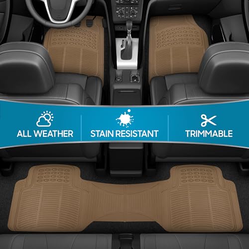 BDK All Weather Rubber Floor Mats for Cars - Fit 3 Rows Full Set, Heavy Duty Car Mats - Fit Well, Easy to Install & Clean No Slip Design - Universal SUV, Van, & Car Accessories (Beige)