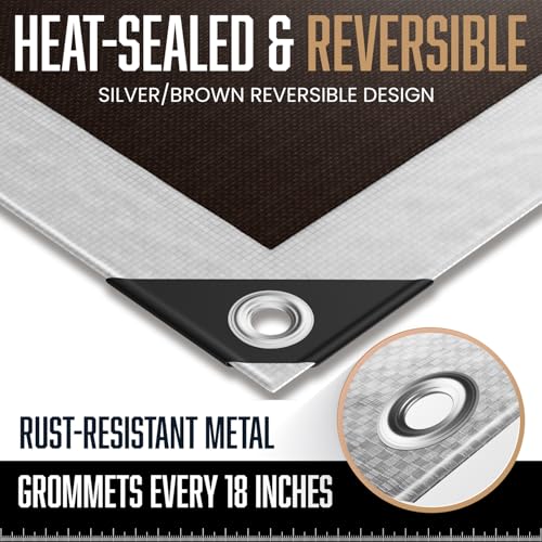 12x16 Heavy Duty Tarp, 10 Mil Thick, High Durability, Tear & Fade Resistant, UV Treated, Grommets Every 18 Inches (12' x '16')