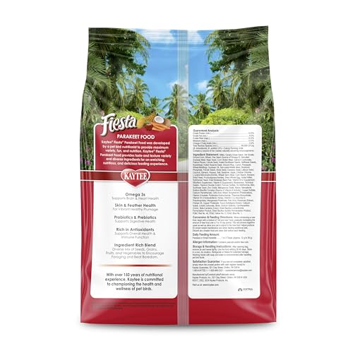 Kaytee Fiesta Parakeet Food, Nutritious and Fun Blend, Supports Skin, Feather, Digestion, Brain and Heart Health, 4.5 pounds