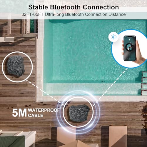 Herdio 6.5" Outdoor Rock Bluetooth Speakers Waterproof 400 Watt Resin Material All Weather for Deck Pool Backyard Patio Garden BBQ (1 Pair)