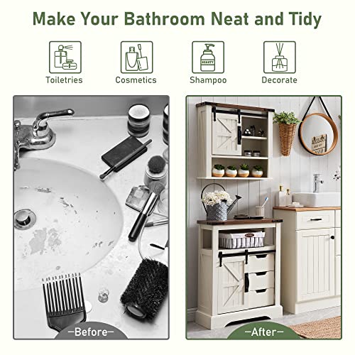 OKD Bathroom Floor Cabinet, Farmhouse Storage Cabinet with Sliding Barn Door & Storage Drawers, Small Storage Cabinet for Bathroom, Kitchen, Living Room, Antique Brush White