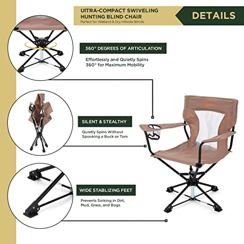 ARROWHEAD OUTDOOR 360° Degree Swivel Hunting Chair w/Armrests, Perfect for Blinds, No Sink Feet, Supports up to 450lbs, Carrying Case, Steel Frame, Fishing, High-Grade 600D Canvas, USA-Based Support,