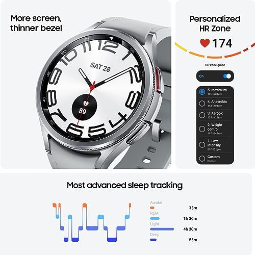 SAMSUNG Galaxy Watch 6 Classic 43mm Bluetooth Smartwatch, Rotating Bezel, Fitness Tracker, Personalized HR Zones, Advanced Sleep Coaching, Heart Monitor, BIA Sensor, Health Insights, US Version Silver