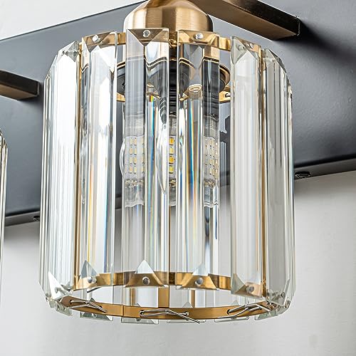 HUOKU Modern Crystal Bathroom Vanity Lights, Gold 4-Lights Bathroom Light Fixtures Over Mirror, Crystal Wall Lighting with Polished Gold Finish