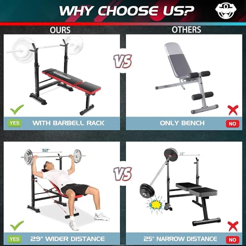 OPPSDECOR 660lbs 6 in 1 Weight Bench Set with Squat Rack, Workout Bench with Leg Extension Preacher Curl Rack Multi-Function Bench Press Set for Home Gym, ZWX1113 New Version Weight Bench