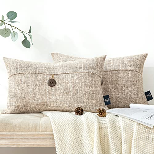 Phantoscope Pack of 2 Farmhouse Throw Pillow Covers Button Vintage Linen Solid Decorative Pillow Cover for Couch Bed and Chair Purple 22 x 22 inches 55 x 55 cm