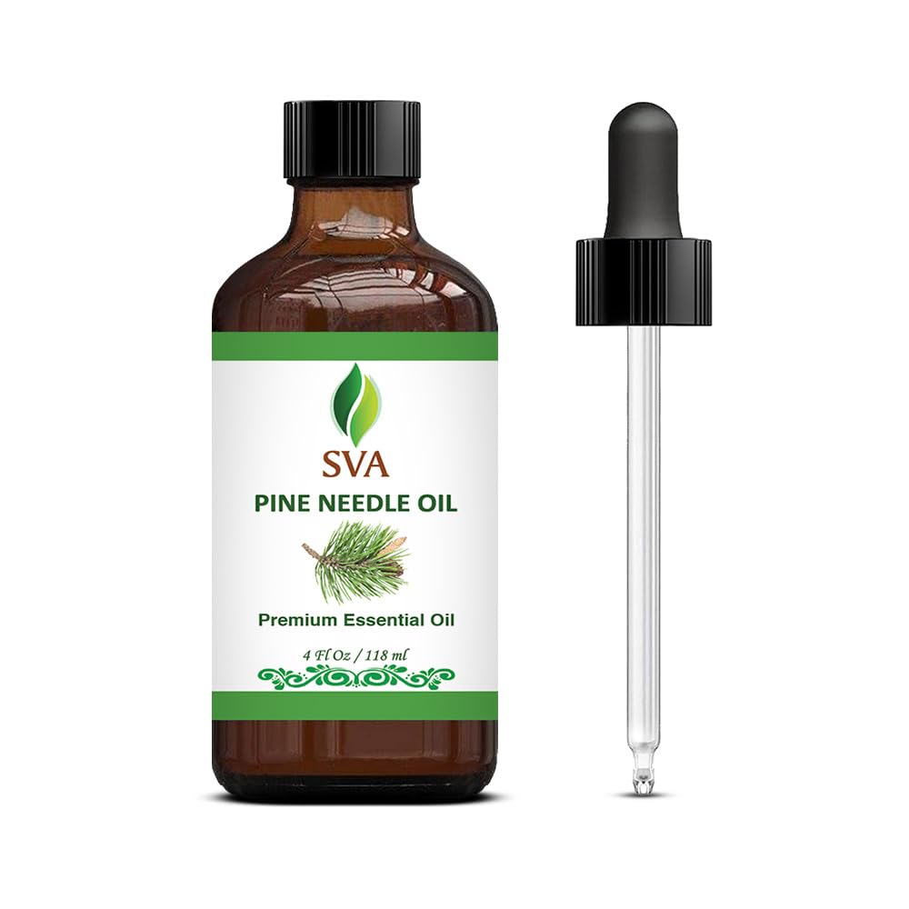 SVA Pine Needle Essential Oil – 4 Fl Oz – 100% Natural Pine Needle Oil - for Diffuser, Hair Care, Face, Skin Care, Aromatherapy, Scalp and Body Massage, Soap and Candle Making – with Dropper