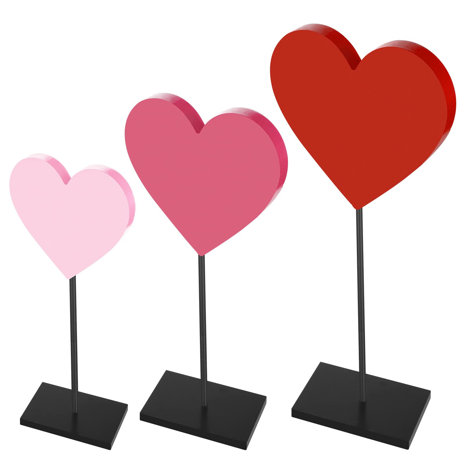 Spiareal 3 Pcs Valentine's Day Heart Wooden Sign Heart Shape Tall Standing Table Sign Love Decor Valentine's Day Wooden Signs for Home Farmhouse Table Centerpiece Decorations(Fresh)