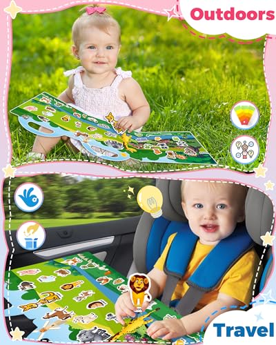 Oomloid Reusable Animal Sticker Book for Kids Toddlers 2-4 Years, Preschool Learning Activities Waterproof Sticker Books for Teens Girls Boys