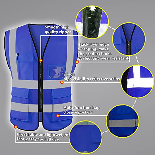 HYCOPROT High Visibility Safety Reflective Vest with Pockets and Zipper, Meets ANSI/ISEA Standards