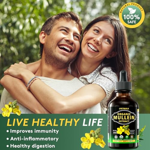 2 Fl oz Mullein Leaf Extract - Organic Mullein Leaf Liquid Drops Tincture Supplement High Bioavailability for Women, Men 98% Absorption, Herbal Goodness -Big Capacity (60ML)