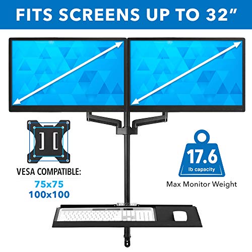 Mount-It! Wall Mount Workstation with Dual Monitor Mount, Keyboard Tray and CPU Holder, Height Adjustable Full Motion Arms, Fits Two 32 Inch Computer Screens