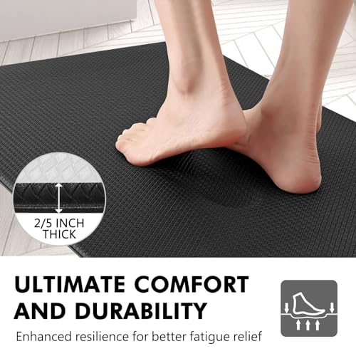 Anti Fatigue Kitchen Mat for Floor by DAILYLIFE, 2/5" Thick Kitchen Cushioned Mat, Standing Comfort Mat for Home, Office, Garage, Non-Slip Bottom, Waterproof & Easy-to-Clean (17.7" x 29", Black)